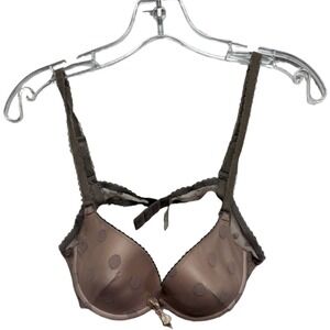 Huit Polka Dot Mesh Lace Lined Cup Push Up Bra Lingerie Size 36B Pink Brown